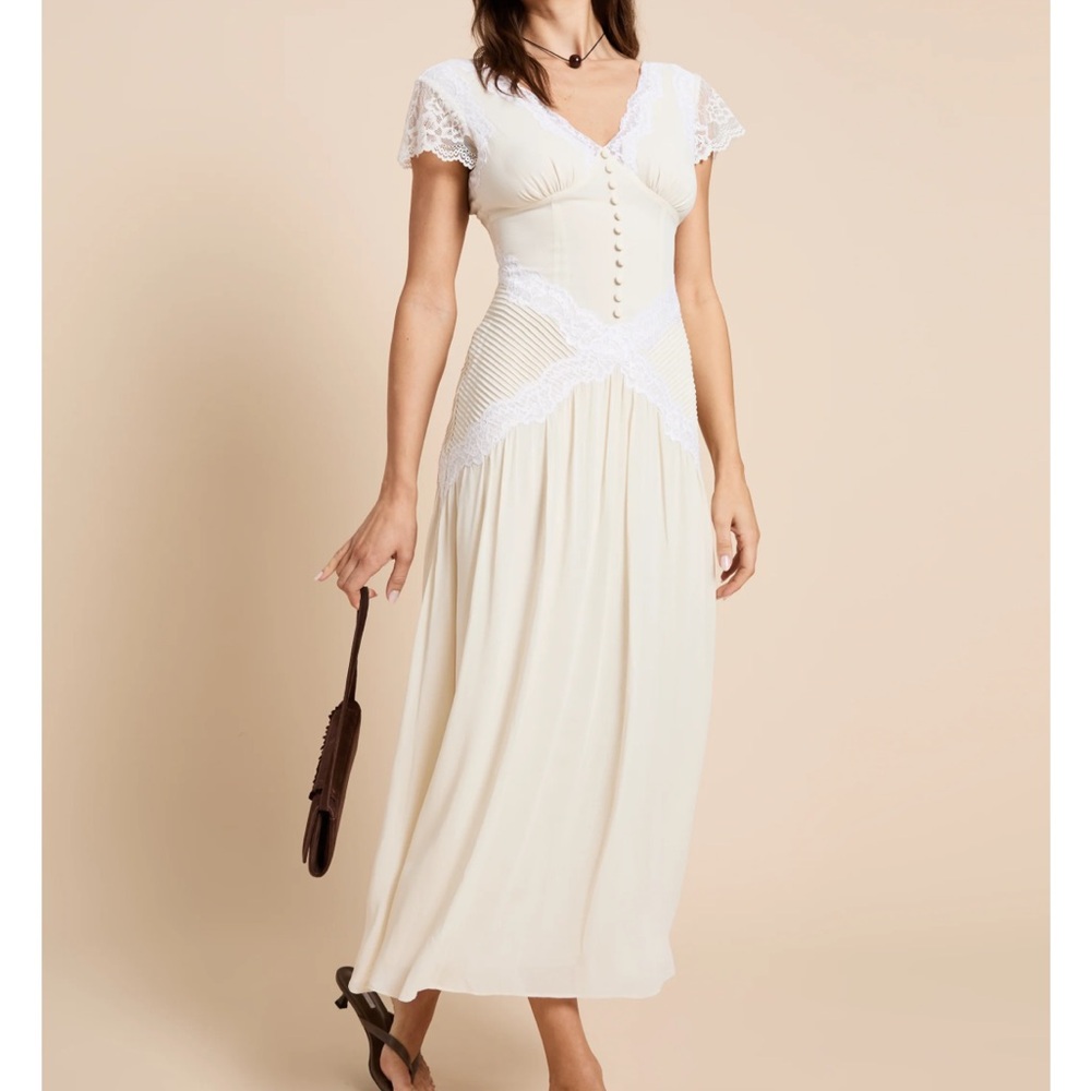 Chic Cream Maxi Dress with Lace Accents